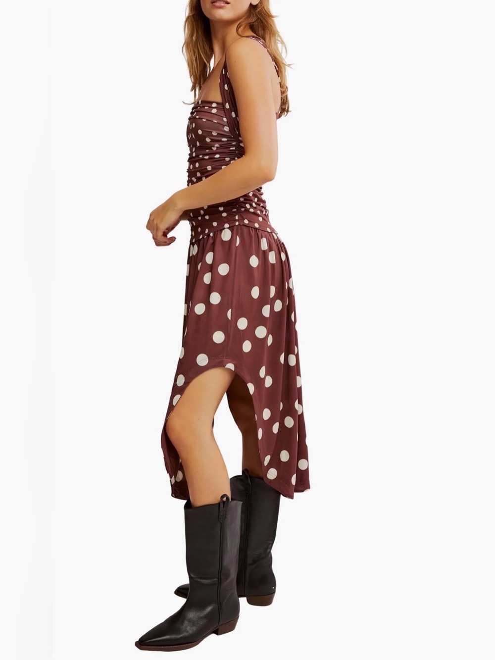 Free People Chocolate Brown Polka Dot Midi Dress - Picture 3 of 3